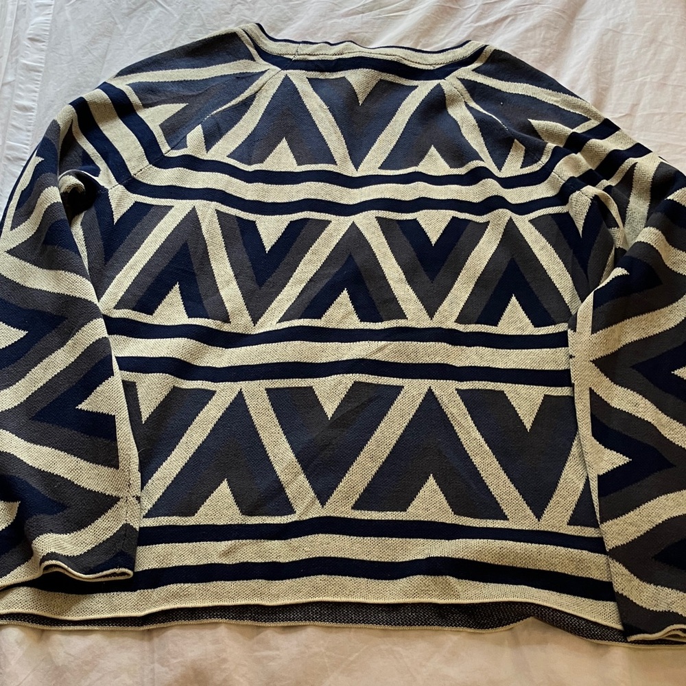 Geometric Pattern Crewneck Sweater - Navy and Beige - Picture 3 of 3